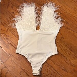 Elegant White Feathered Bodysuit